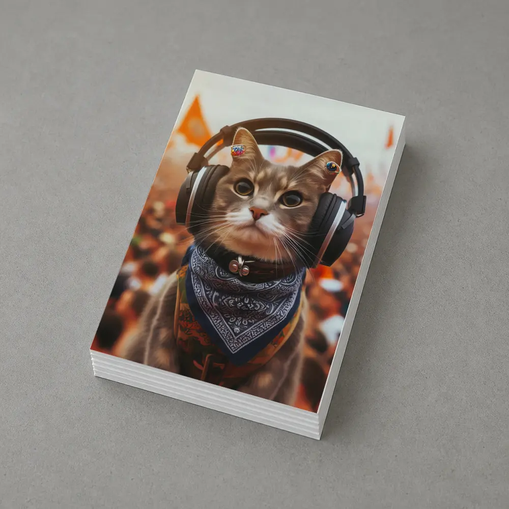 Cool Cat With Headphones At Music Festival – Postcards