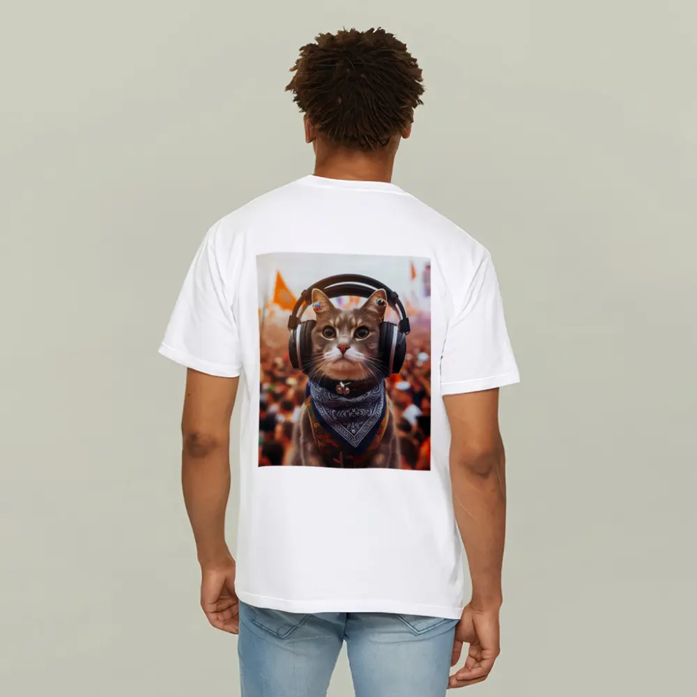 Cool Cat With Headphones At Music Festival – T-Shirts