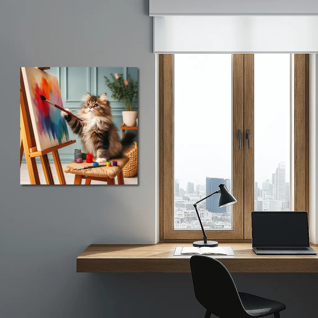 Fluffy Cat Painting on Canvas Art Studio – Wall Art