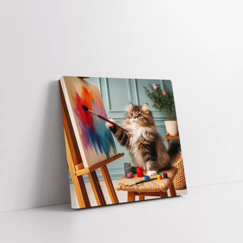 Fluffy Cat Painting on Canvas Art Studio – Wall Art