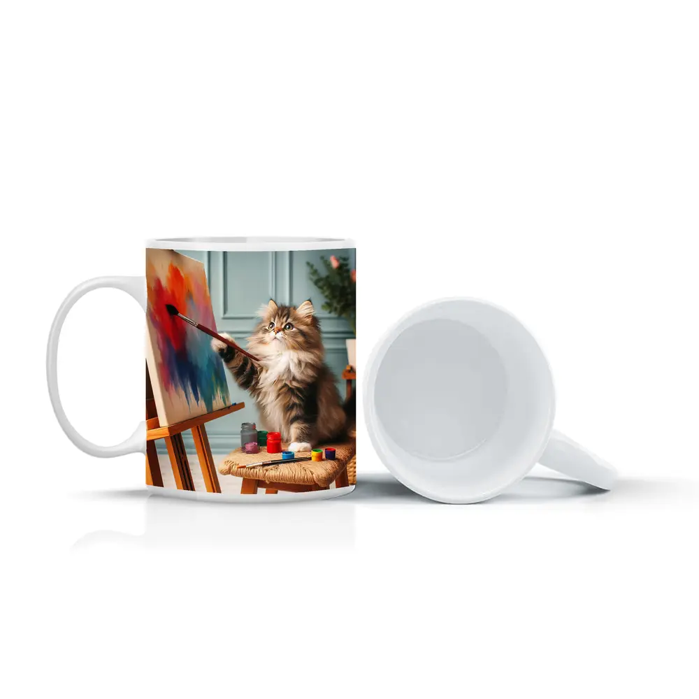 Fluffy Cat Painting on Canvas Art Studio – Mugs