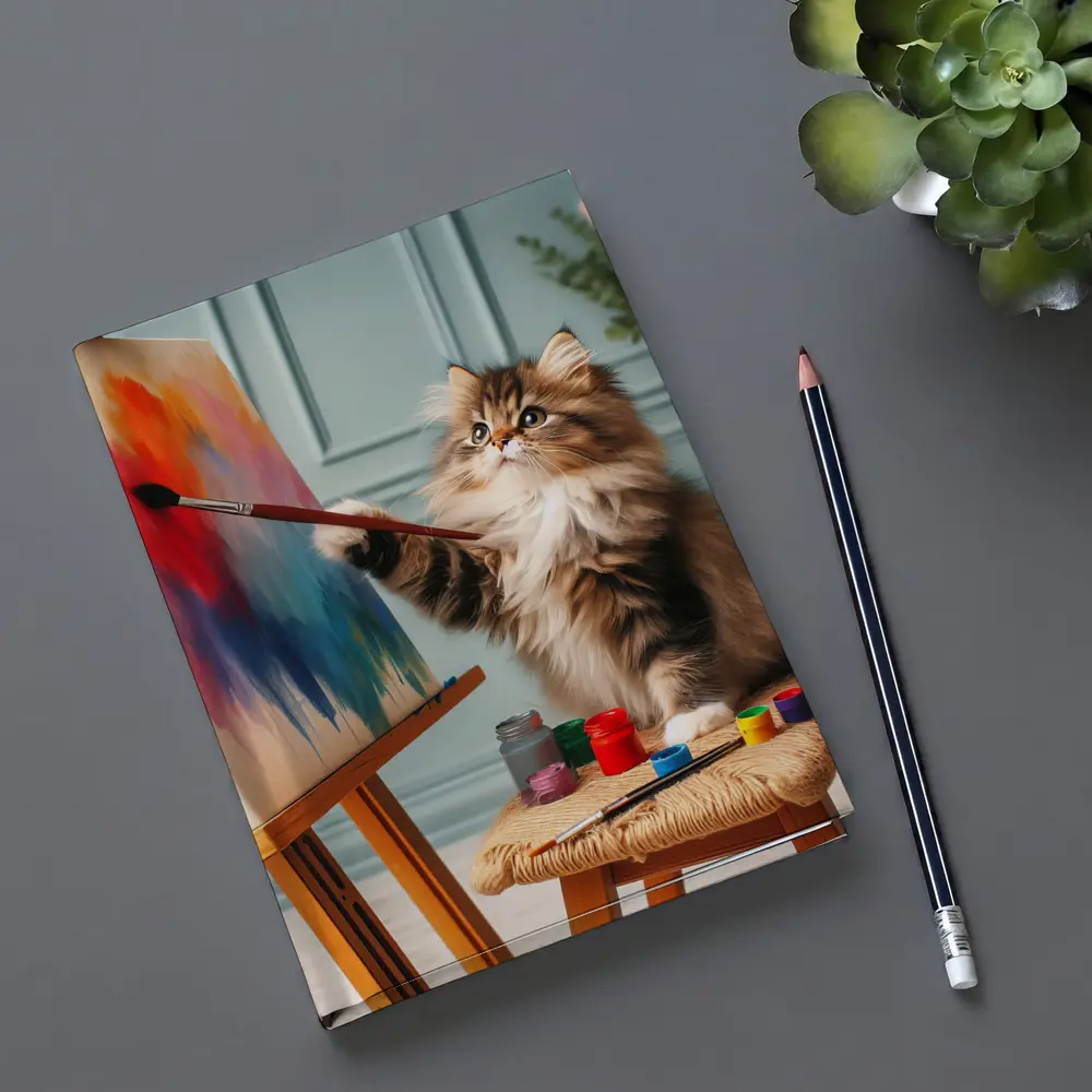 Fluffy Cat Painting on Canvas Art Studio – Notebooks