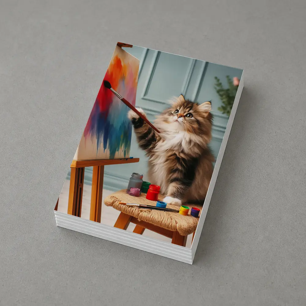 Fluffy Cat Painting on Canvas Art Studio – Postcards