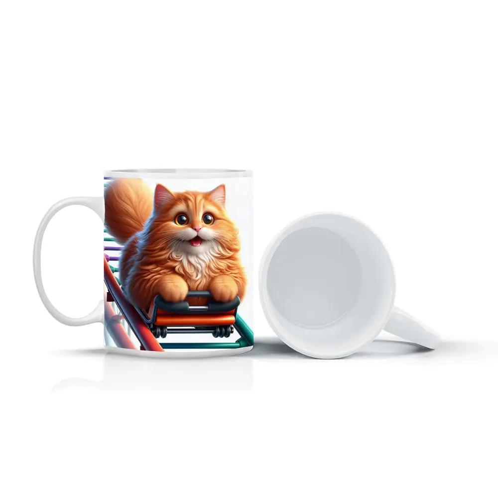 Fluffy Orange Cat Riding Roller Coaster – Mugs