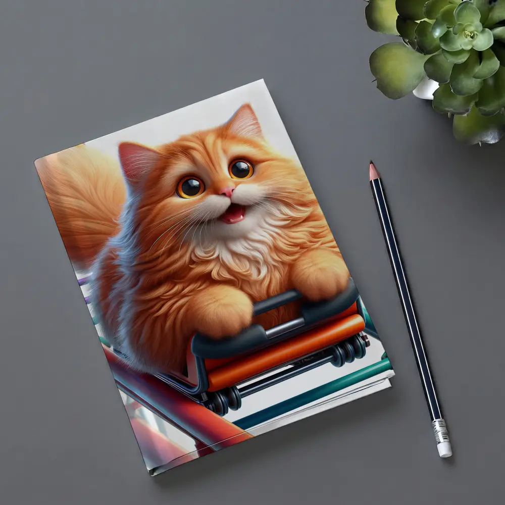 Fluffy Orange Cat Riding Roller Coaster – Notebooks