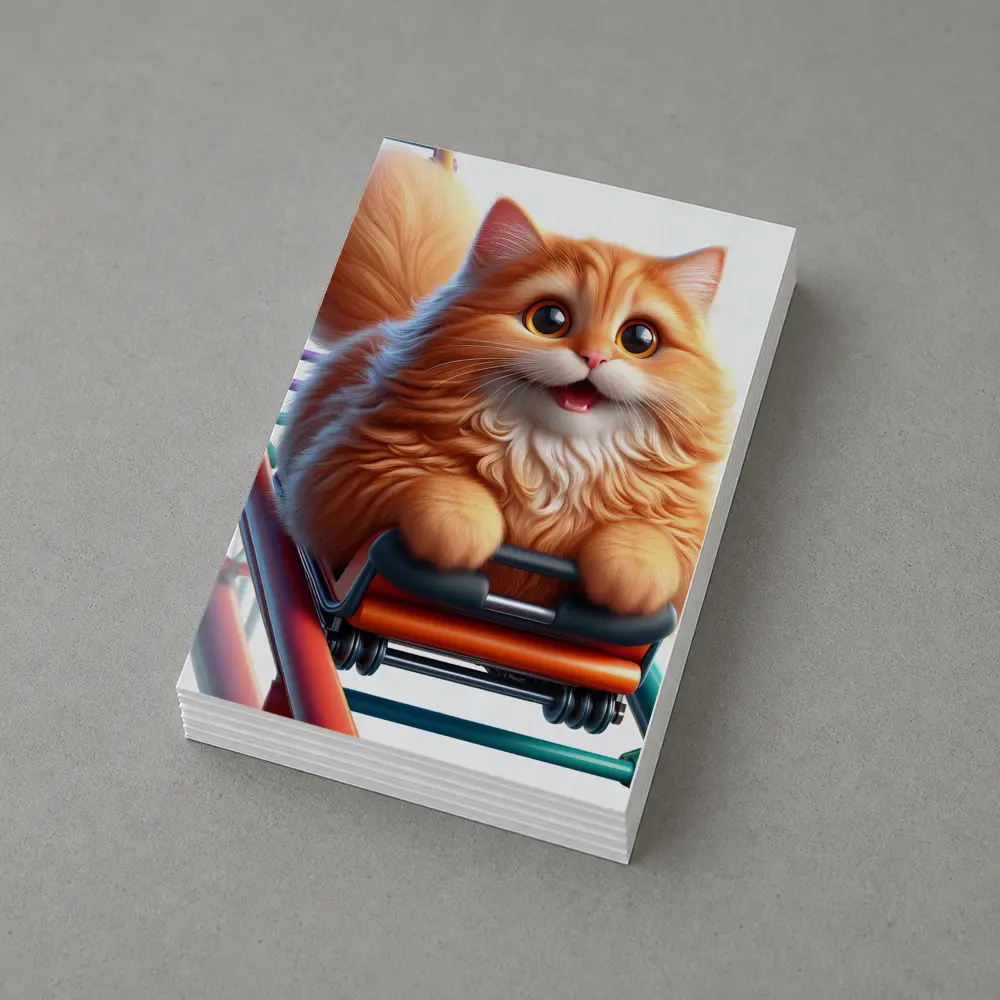 Fluffy Orange Cat Riding Roller Coaster – Postcards
