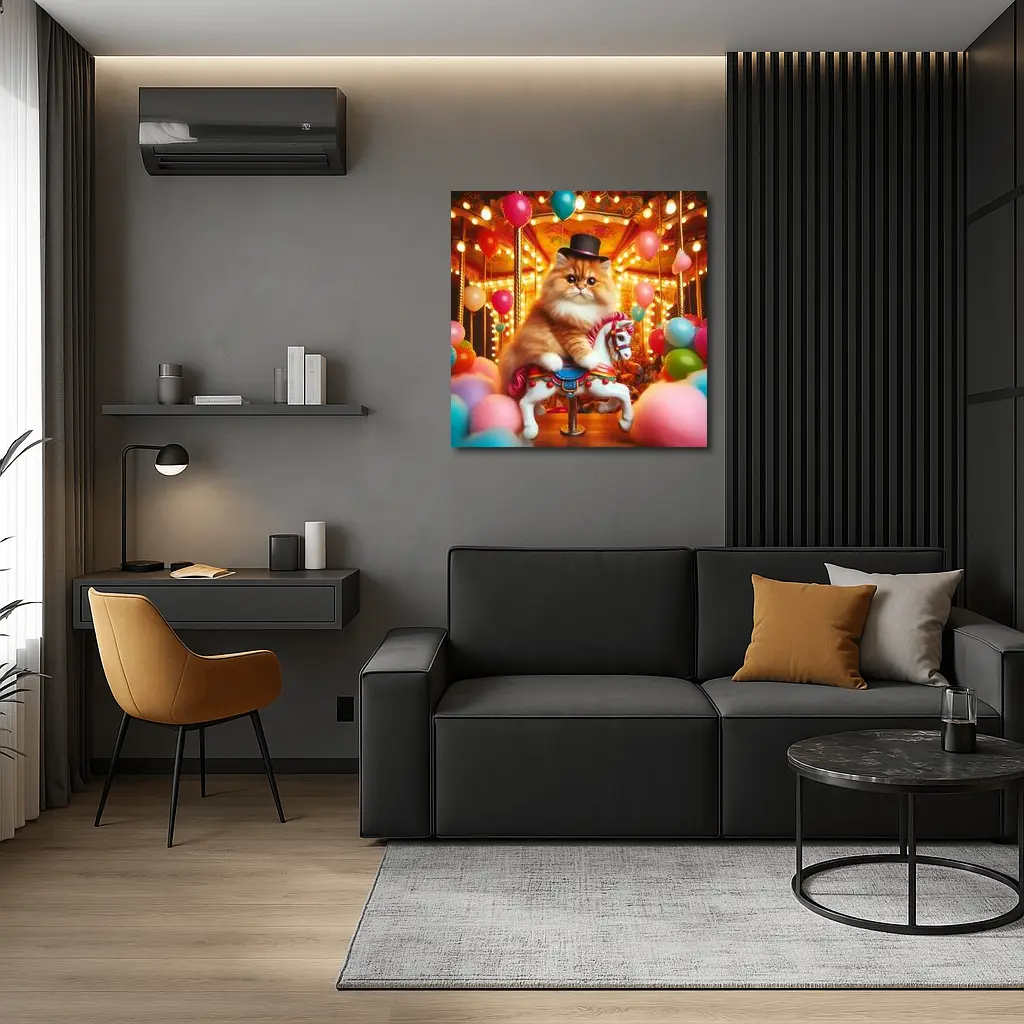 Persian Cat Riding Carousel Colorful Balloons – Wall Art