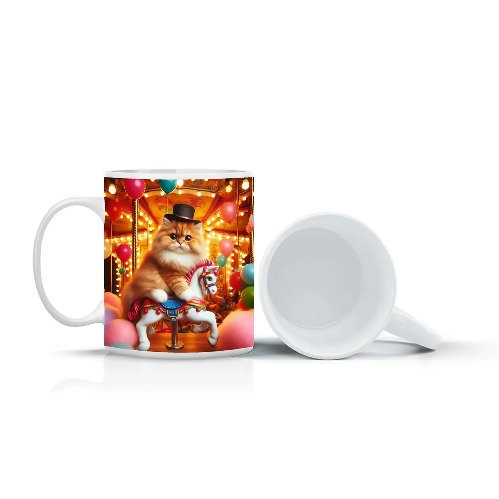Persian Cat Riding Carousel Colorful Balloons – Mugs