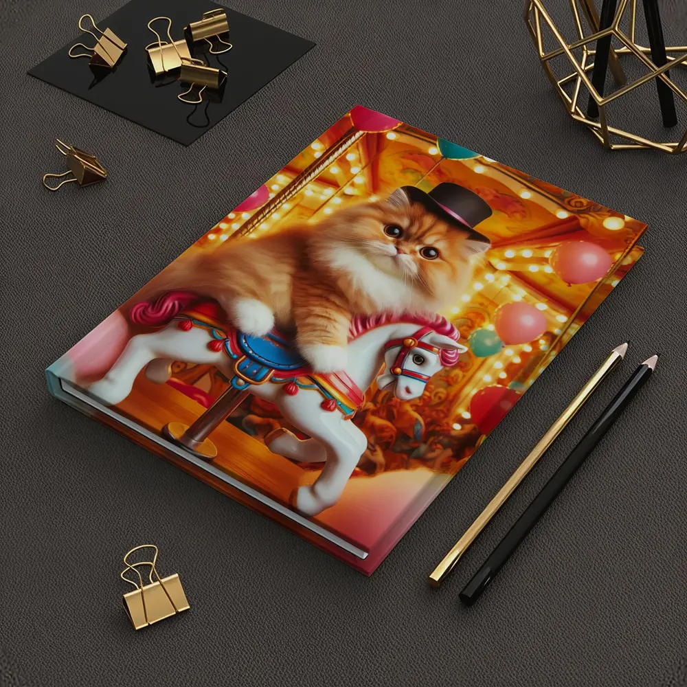 Persian Cat Riding Carousel Colorful Balloons – Notebooks