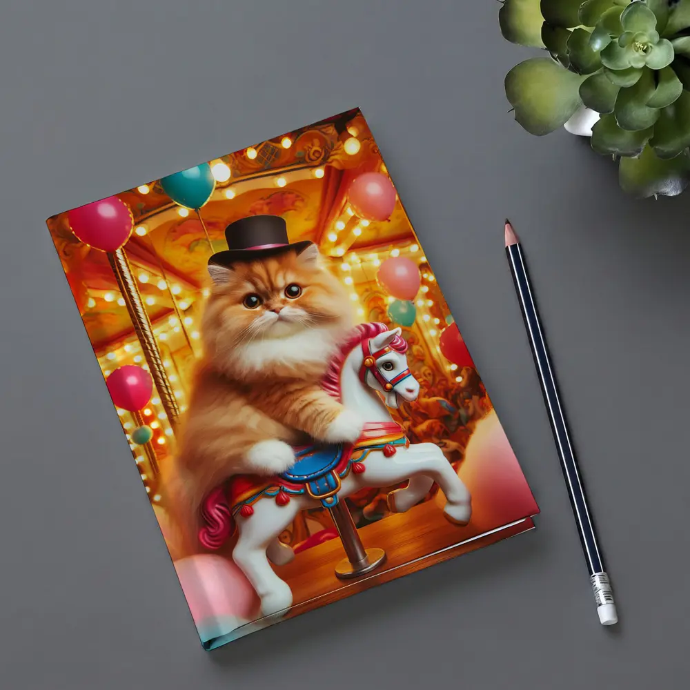 Persian Cat Riding Carousel Colorful Balloons – Notebooks
