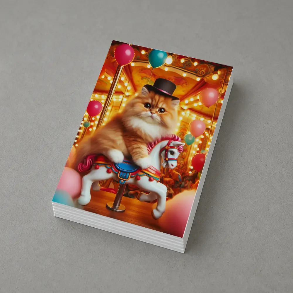 Persian Cat Riding Carousel Colorful Balloons – Postcards
