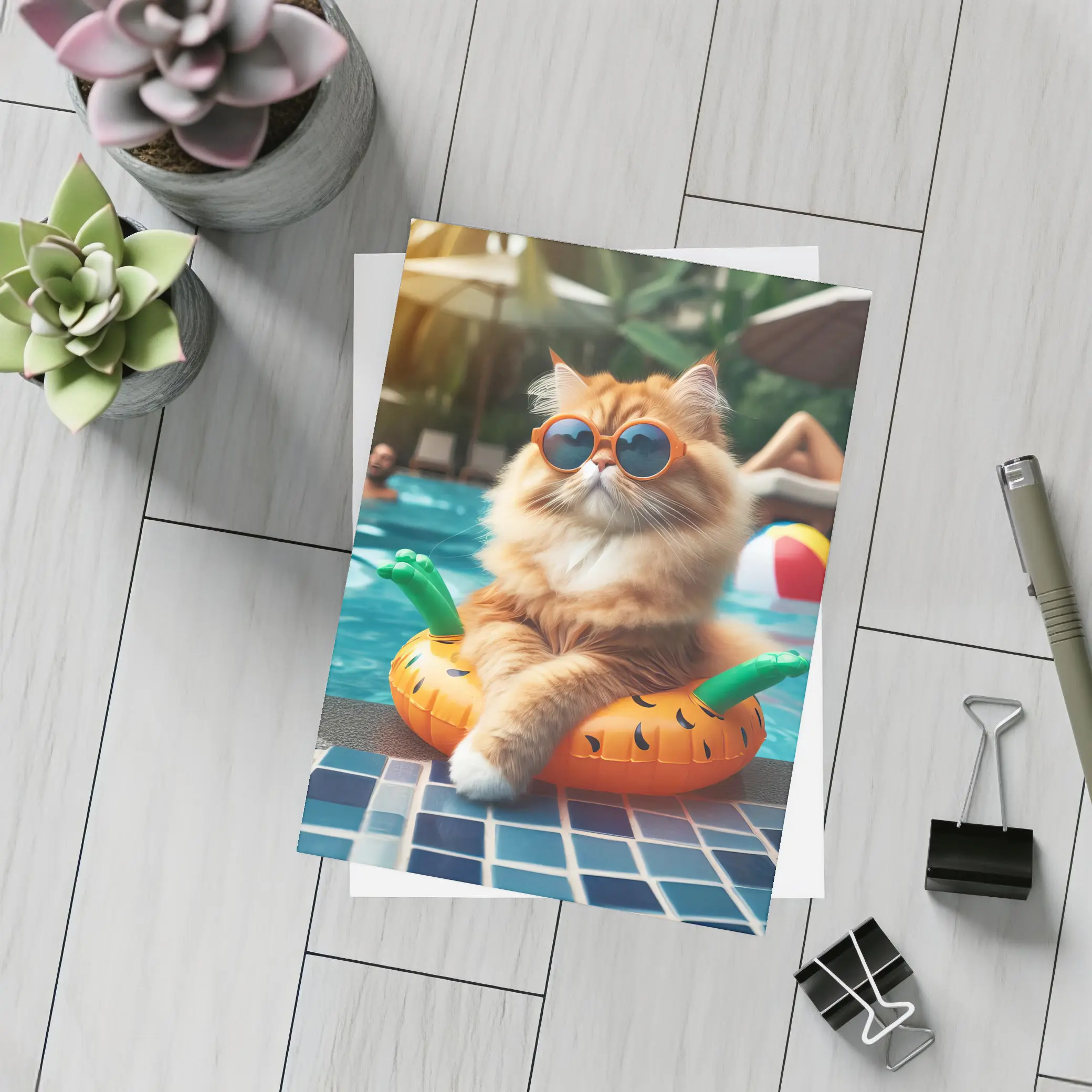 Orange Cat Sunglasses Pool Float Summer – Postcards
