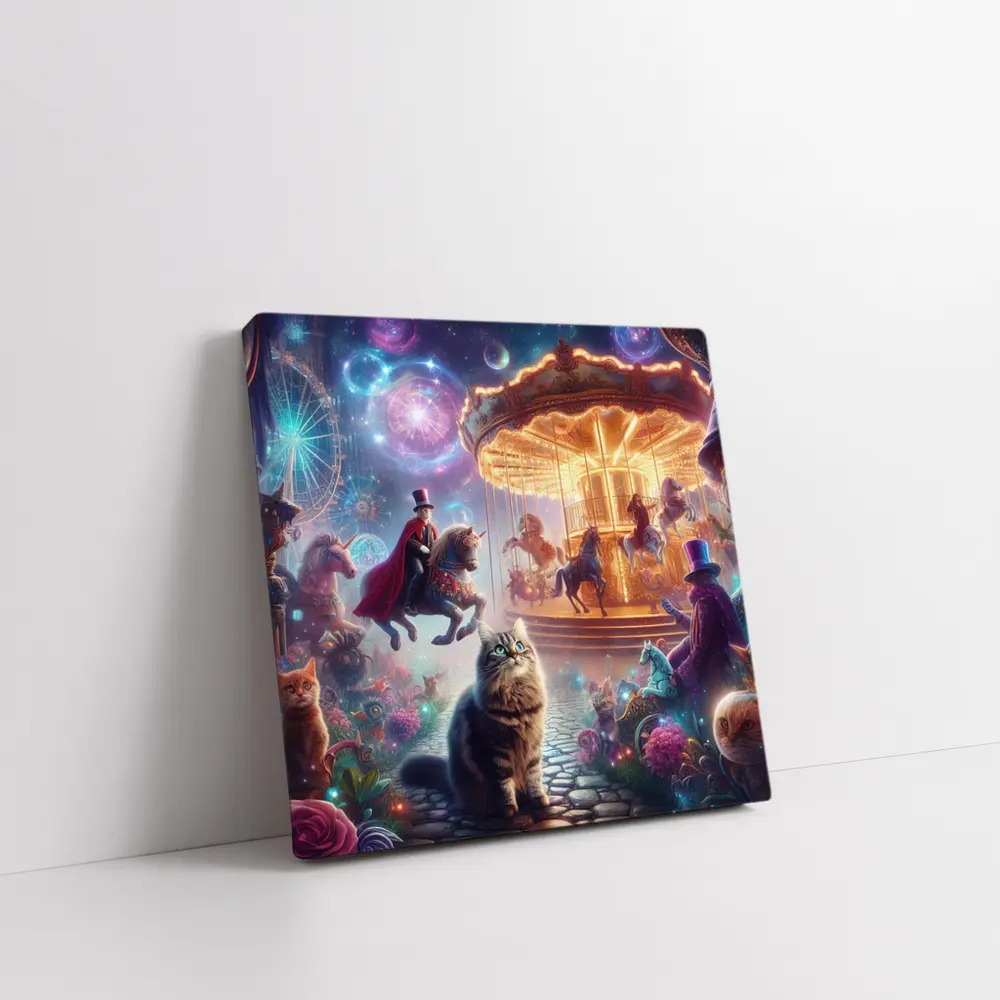 Fantasy Cats Magical Carousel Night Scene – Wall Art