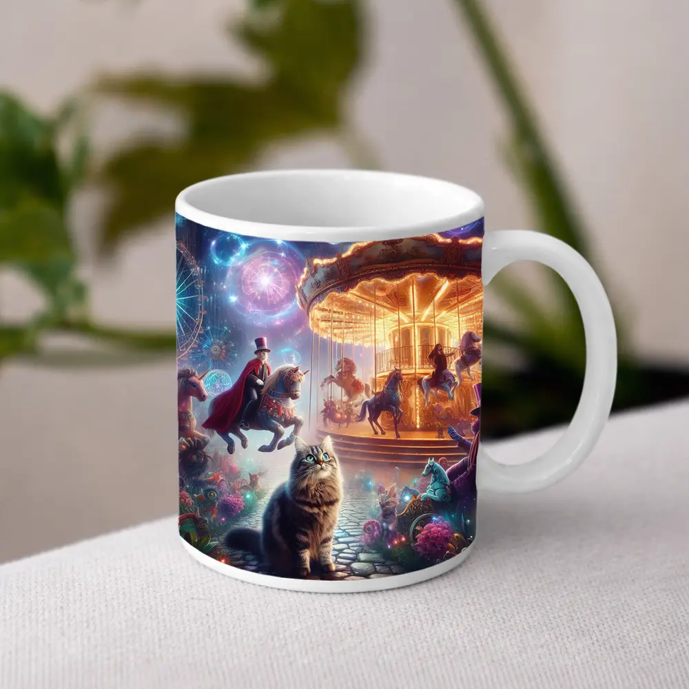 Fantasy Cats Magical Carousel Night Scene – Mugs