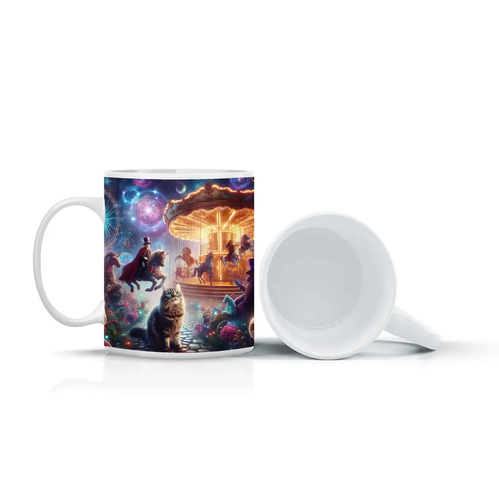 Fantasy Cats Magical Carousel Night Scene – Mugs