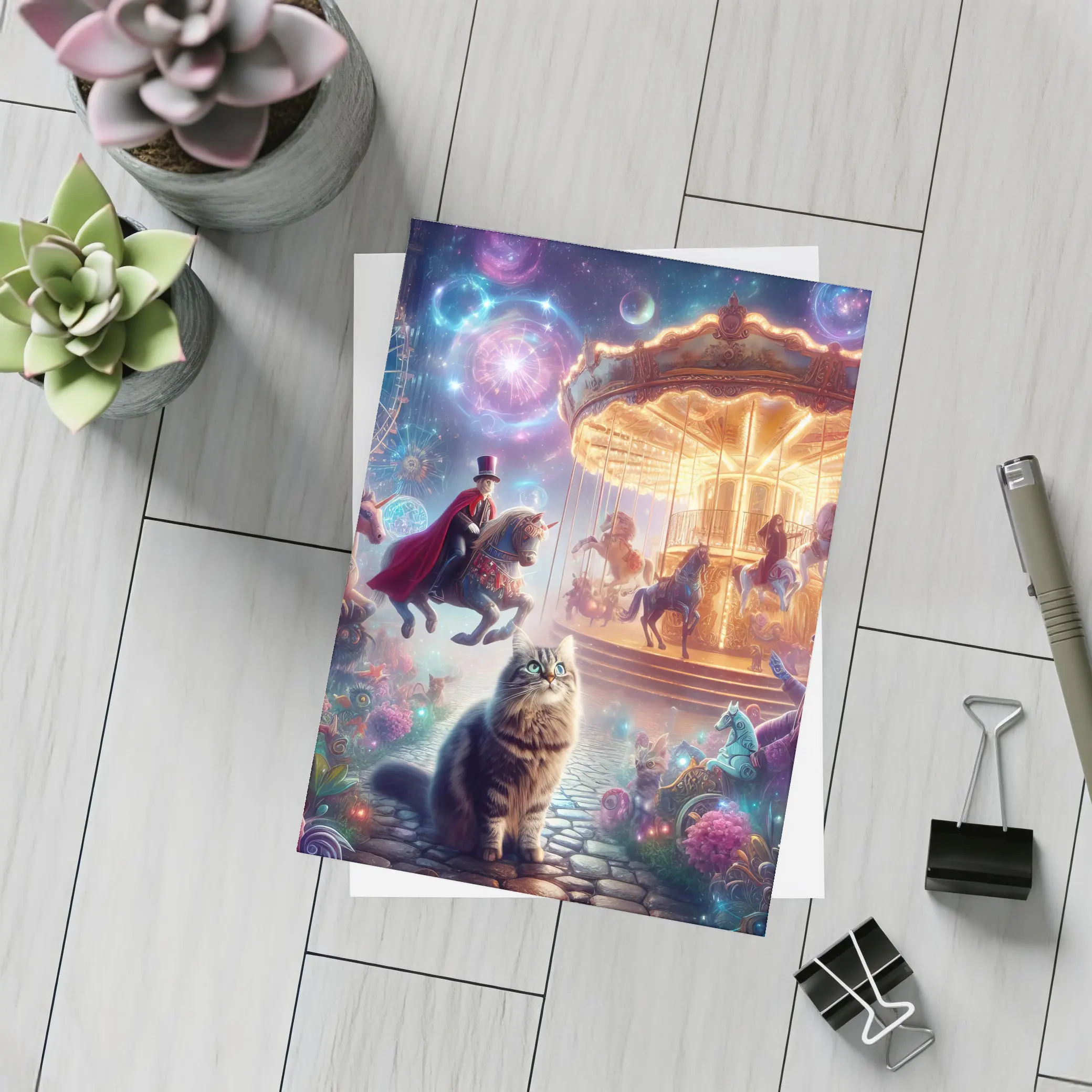Fantasy Cats Magical Carousel Night Scene – Postcards