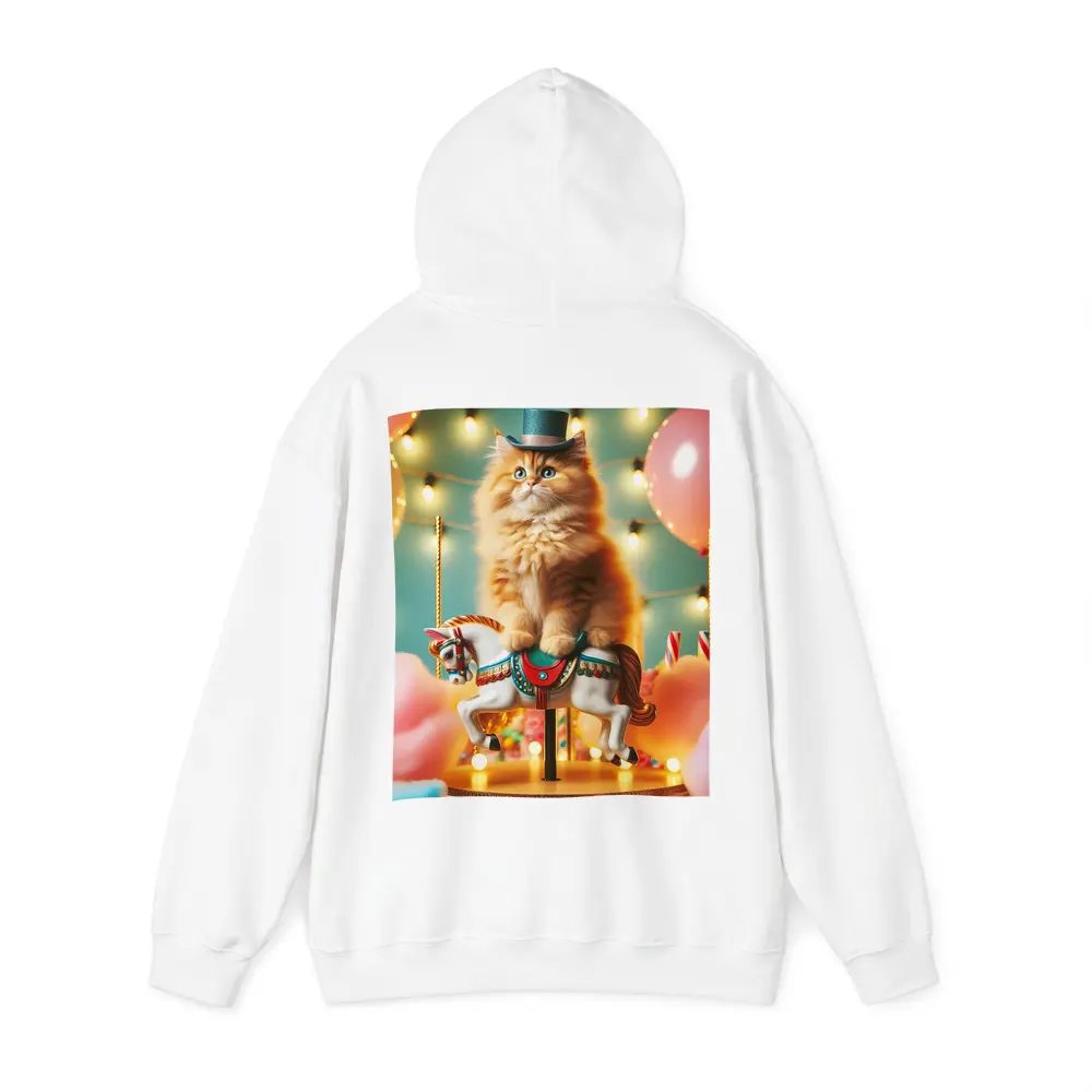 Orange Cat Riding Carousel Horse Fairground – Hoodies