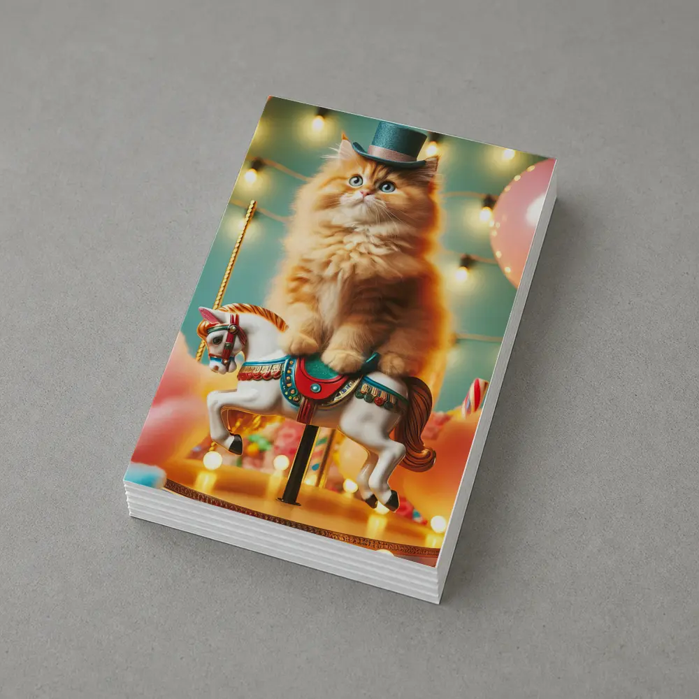 Orange Cat Riding Carousel Horse Fairground – Postcards