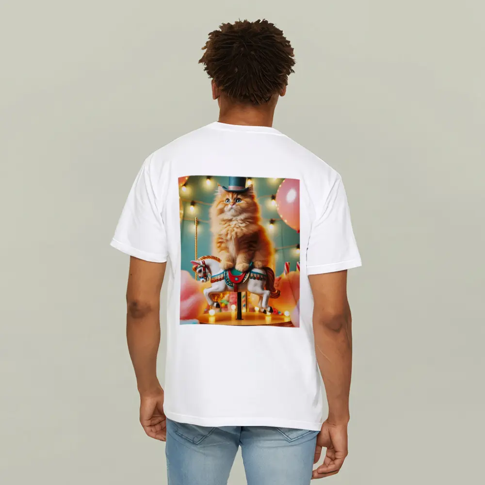 Orange Cat Riding Carousel Horse Fairground – T-Shirts