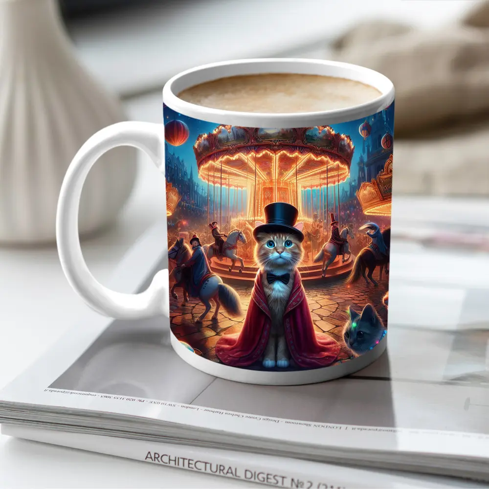 Cat Magician At Glowing Carnival Carousel Night – Mugs