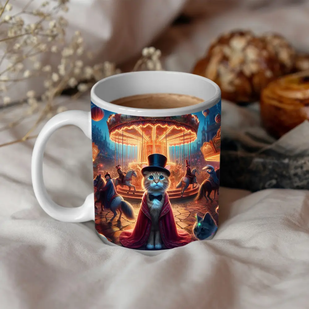 Cat Magician At Glowing Carnival Carousel Night – Mugs