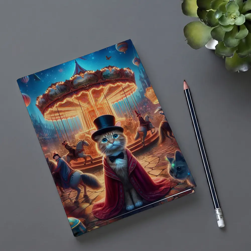 Cat Magician At Glowing Carnival Carousel Night – Notebooks