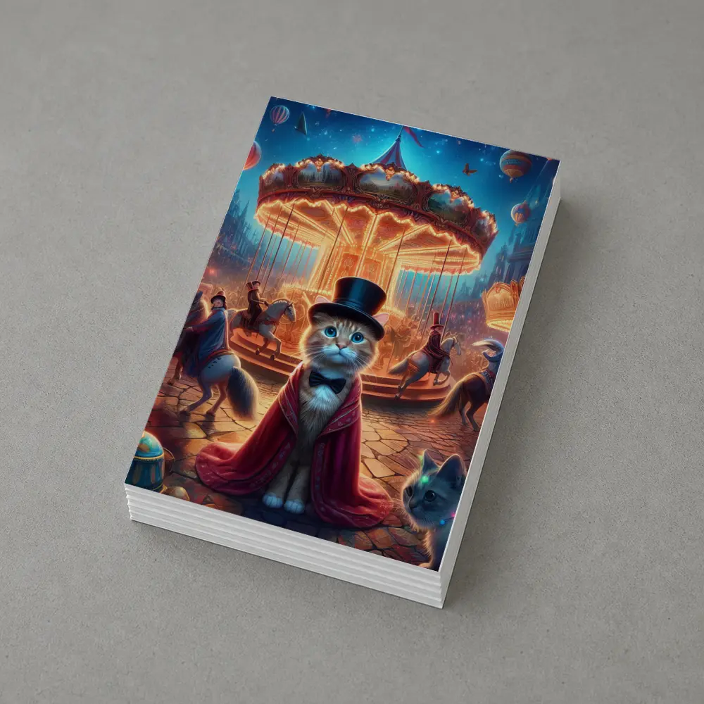Cat Magician At Glowing Carnival Carousel Night – Postcards