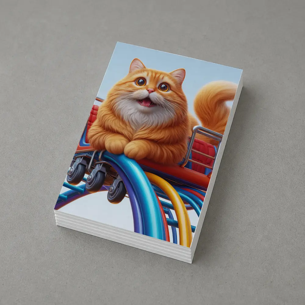 Orange Cat Riding Roller Coaster Cartoon Art – Postcards