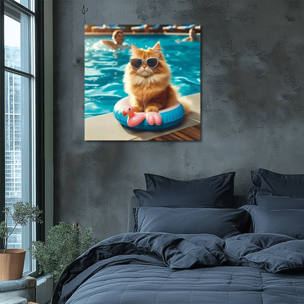 Orange Persian Cat Sunglasses Pool Summer – Wall Art