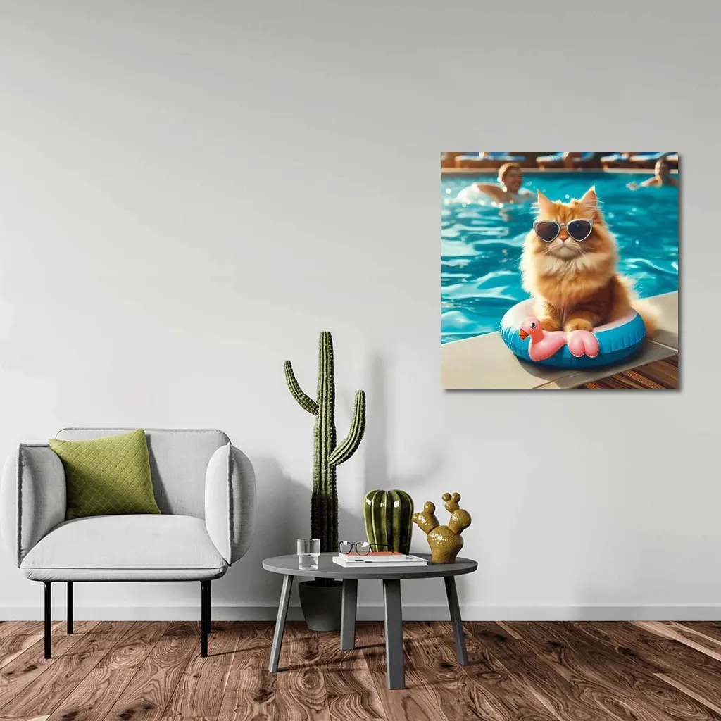Orange Persian Cat Sunglasses Pool Summer – Wall Art