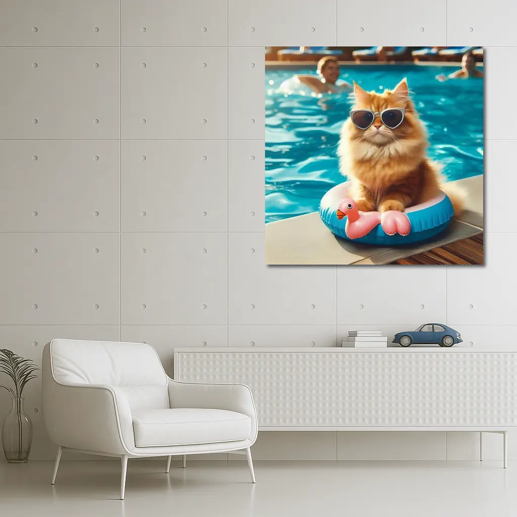 Orange Persian Cat Sunglasses Pool Summer – Wall Art