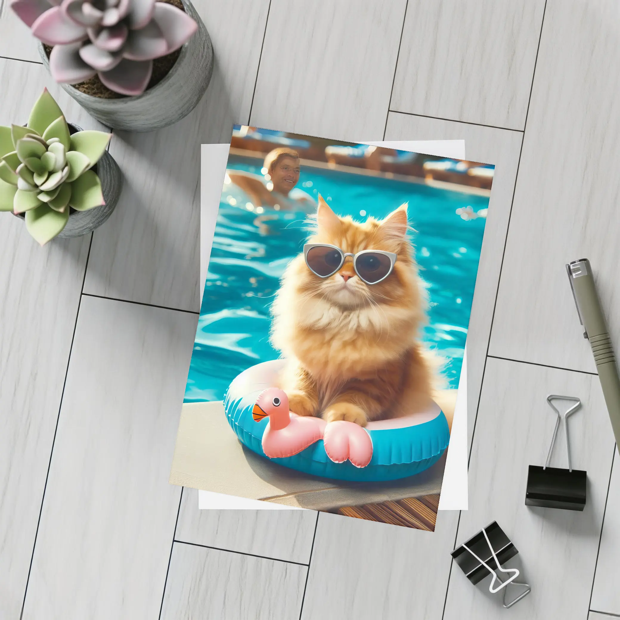 Orange Persian Cat Sunglasses Pool Summer – Postcards