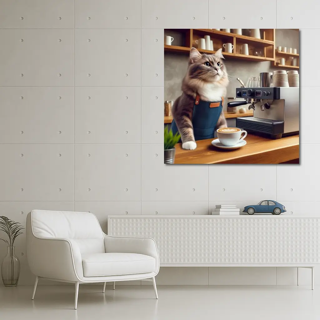 Cat Barista Making Coffee in Cafe – Wall Art