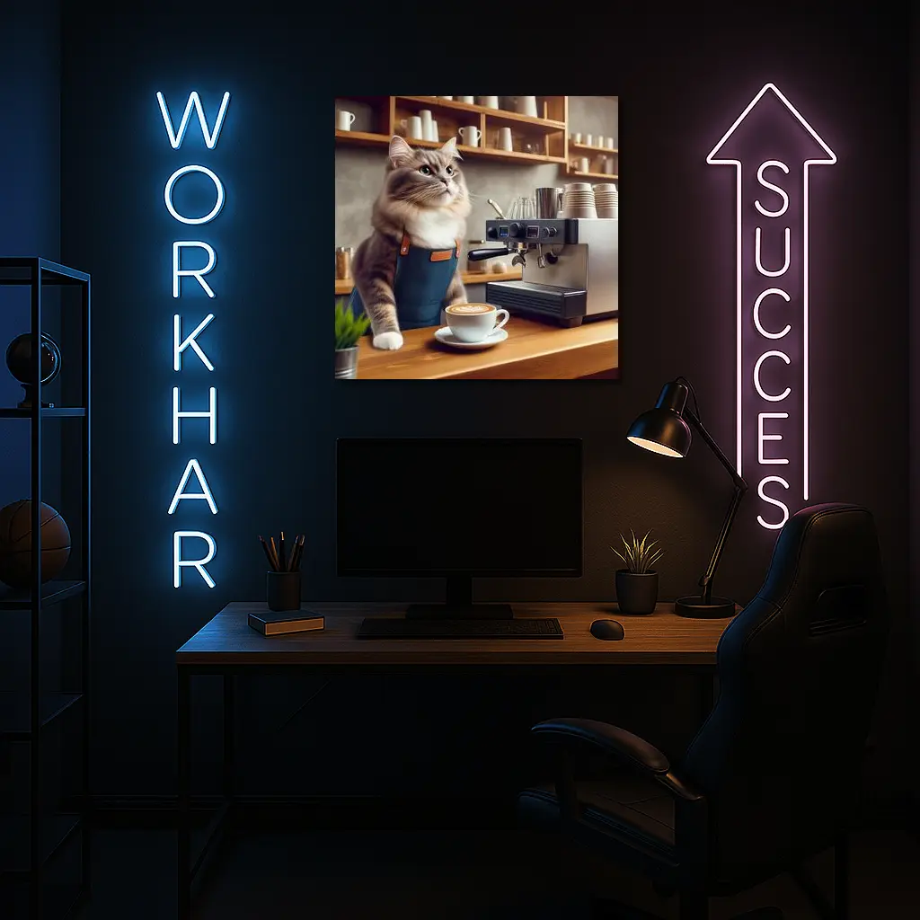 Cat Barista Making Coffee in Cafe – Wall Art