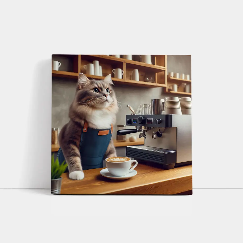 Cat Barista Making Coffee in Cafe – Wall Art