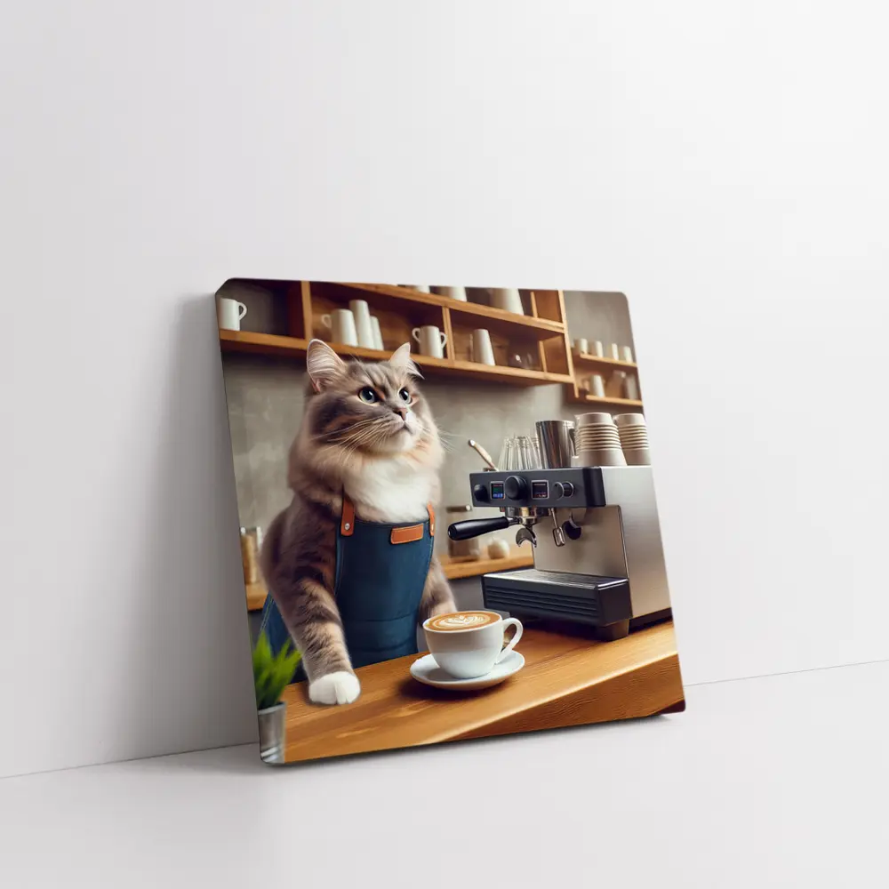 Cat Barista Making Coffee in Cafe – Wall Art