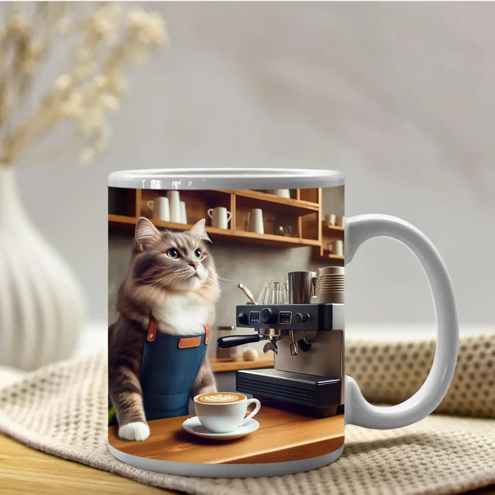 Cat Barista Making Coffee in Cafe – Mugs