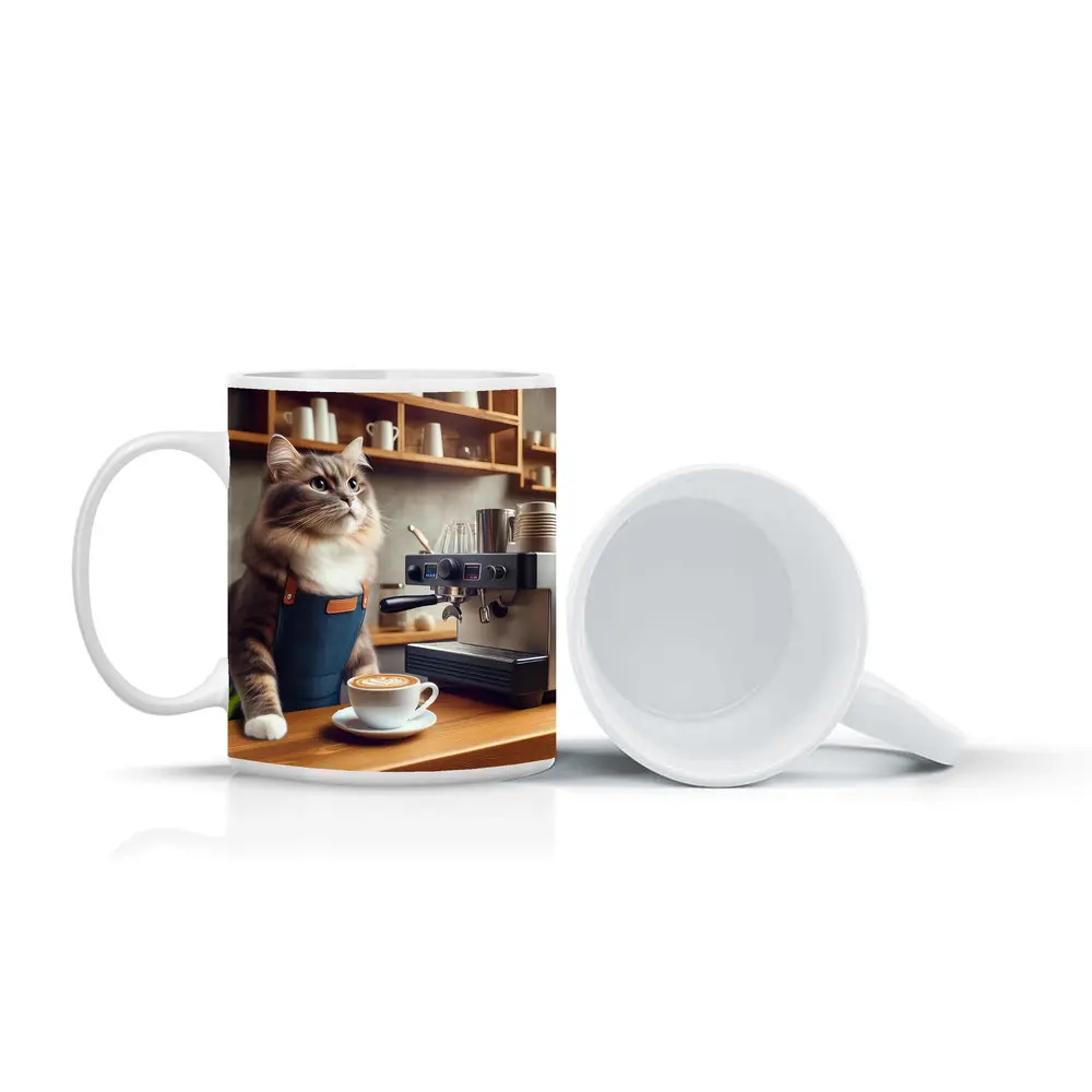 Cat Barista Making Coffee in Cafe – Mugs