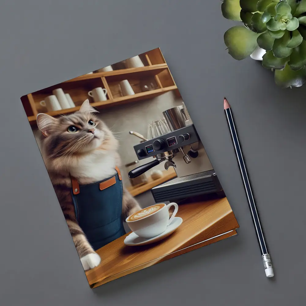 Cat Barista Making Coffee in Cafe – Notebooks