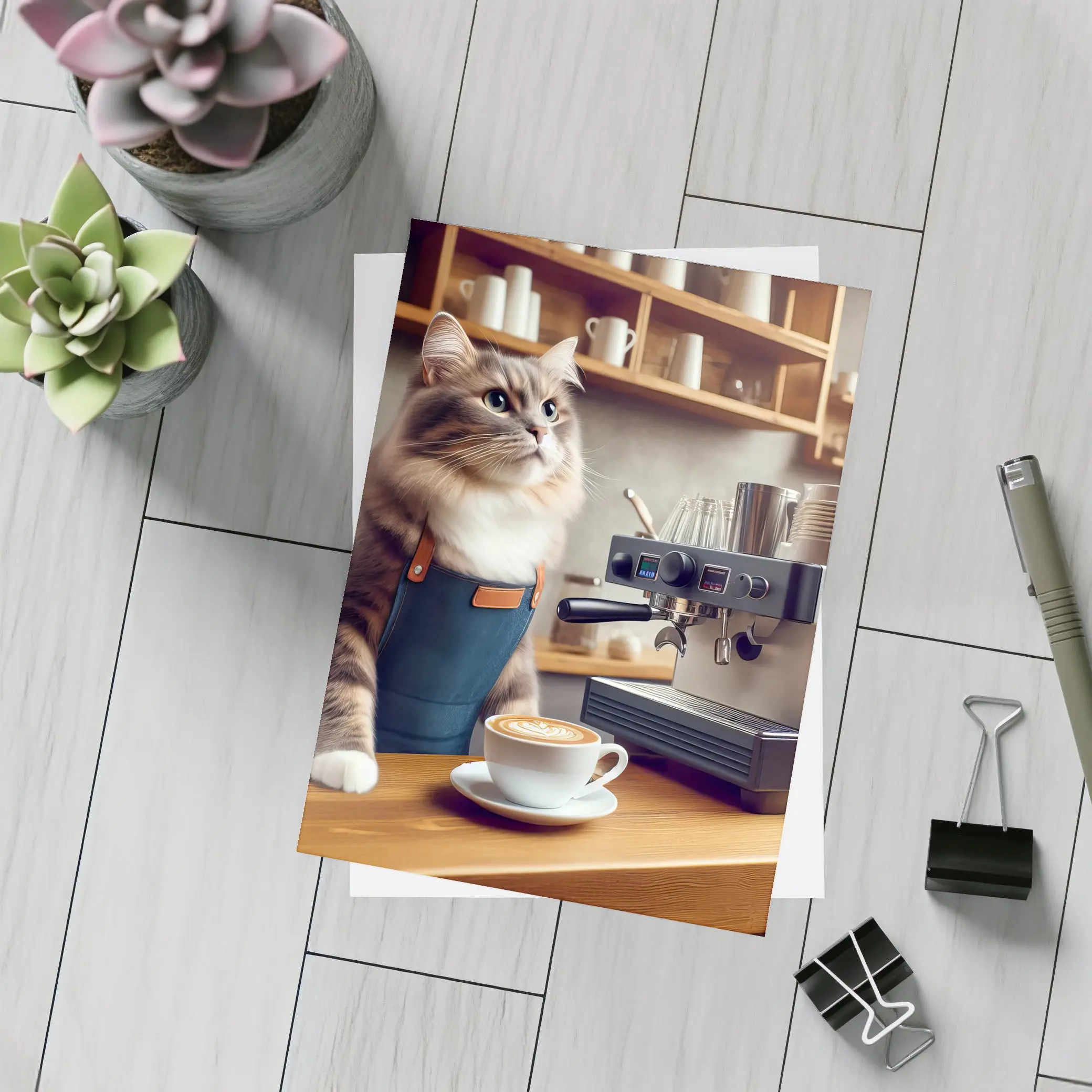 Cat Barista Making Coffee in Cafe – Postcards