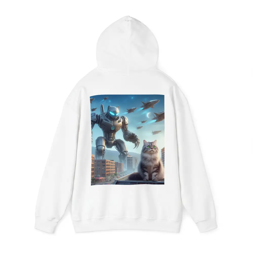 Cat Robot Warrior Futuristic City Skyline – Hoodies