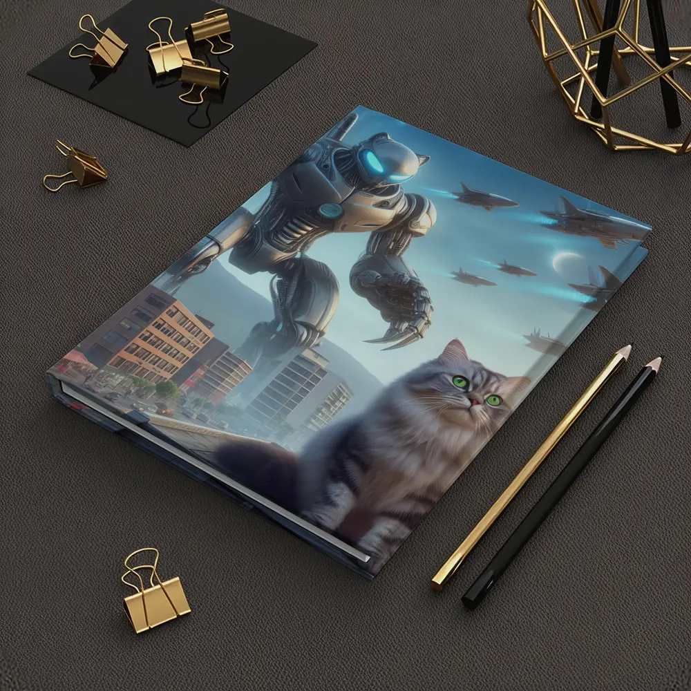 Cat Robot Warrior Futuristic City Skyline – Notebooks