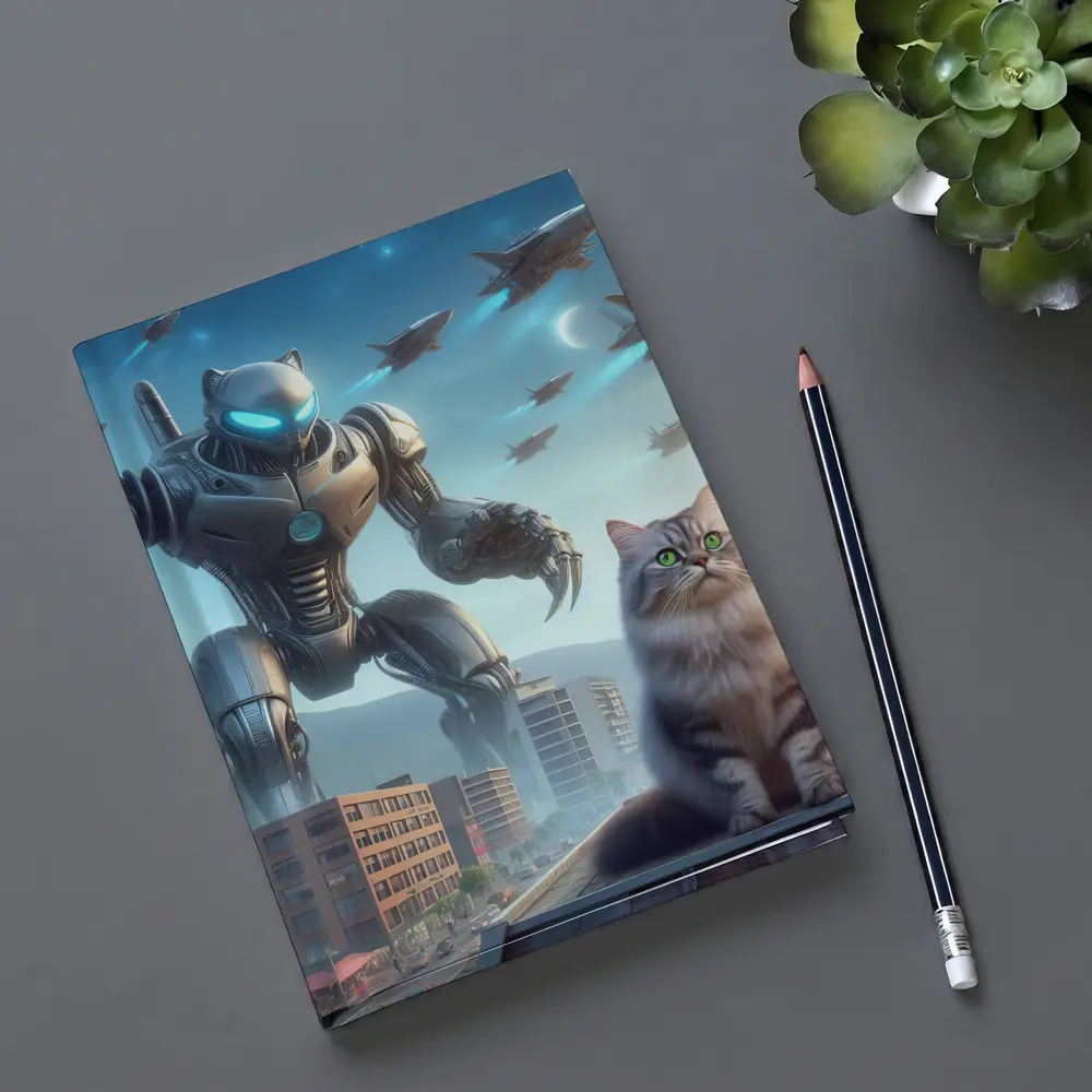 Cat Robot Warrior Futuristic City Skyline – Notebooks