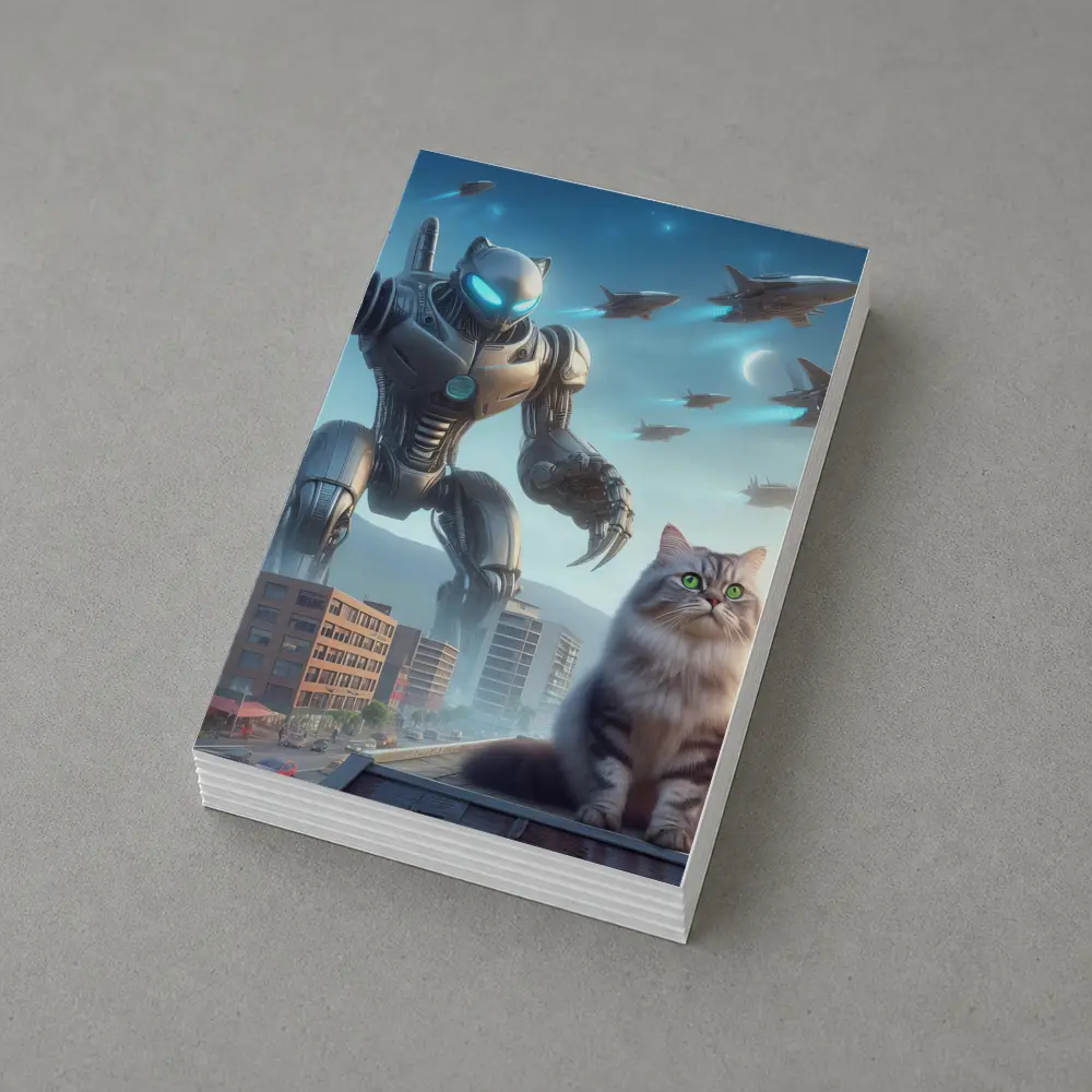 Cat Robot Warrior Futuristic City Skyline – Postcards