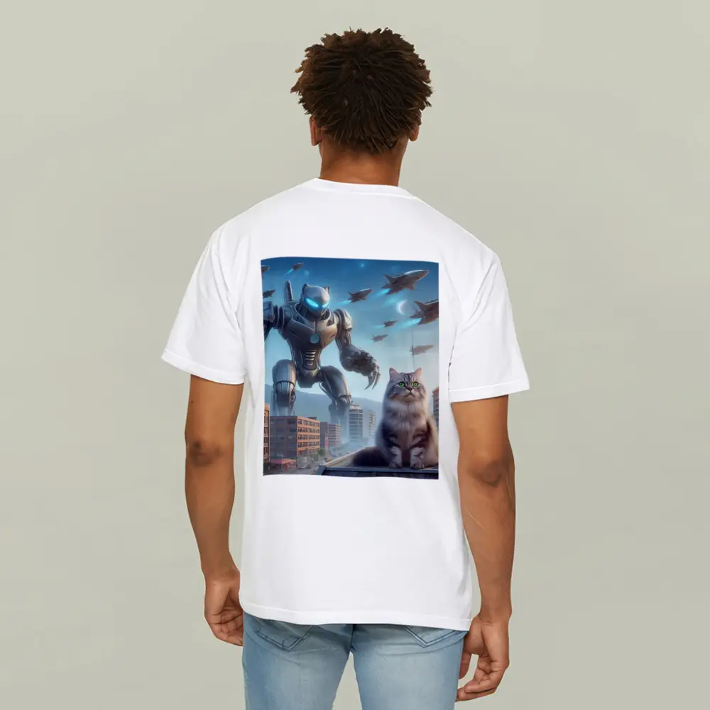 Cat Robot Warrior Futuristic City Skyline – T-Shirts