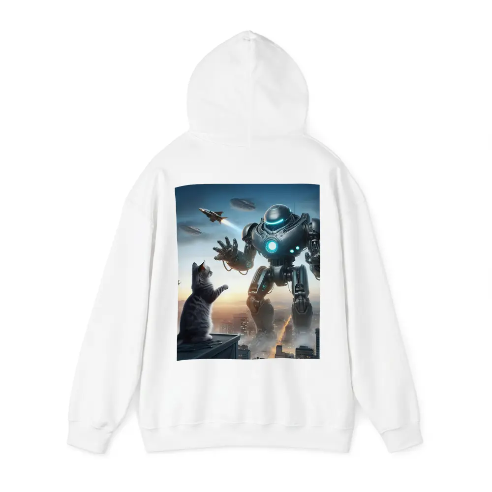 Giant Robot Cat Rooftop Futuristic City – Hoodies