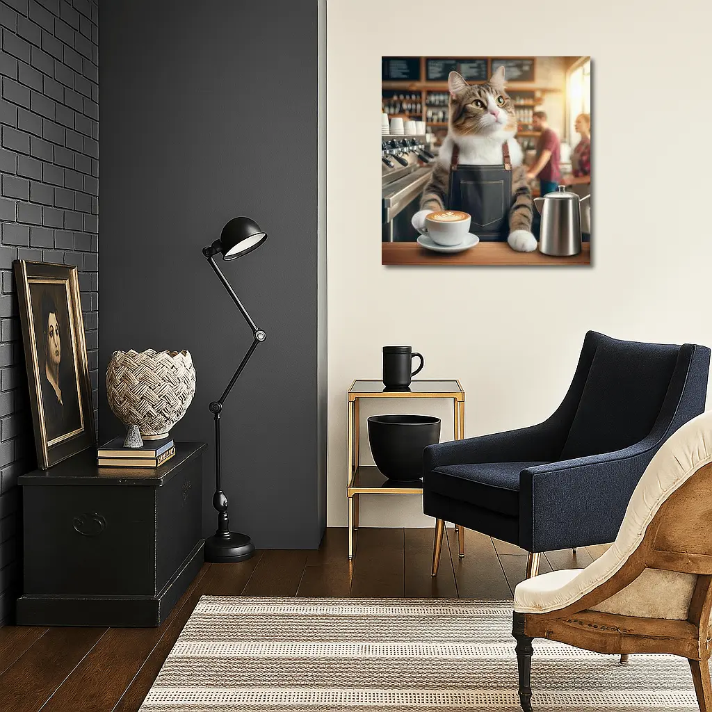 Tabby Cat Barista Working Coffee Shop – Wall Art
