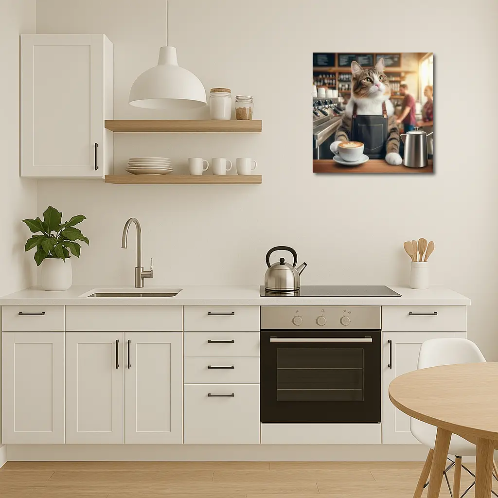 Tabby Cat Barista Working Coffee Shop – Wall Art
