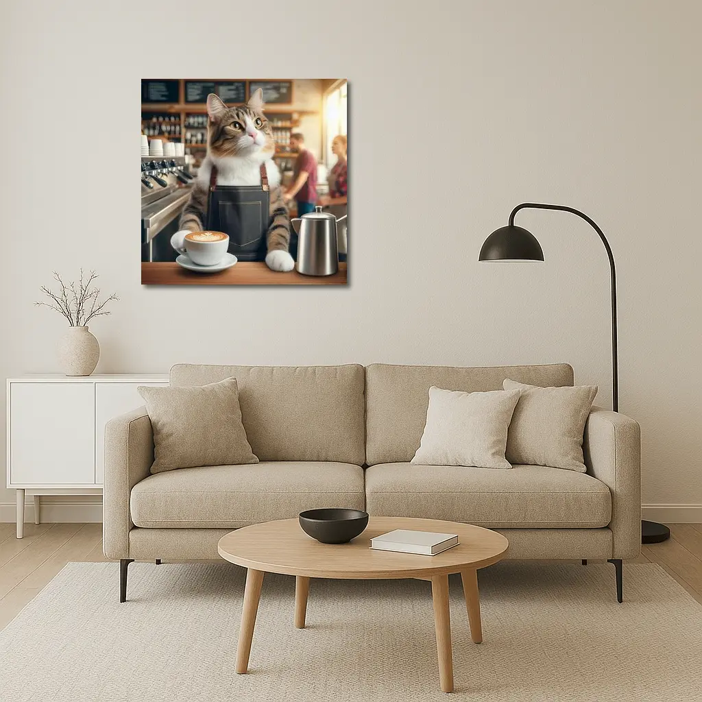 Tabby Cat Barista Working Coffee Shop – Wall Art