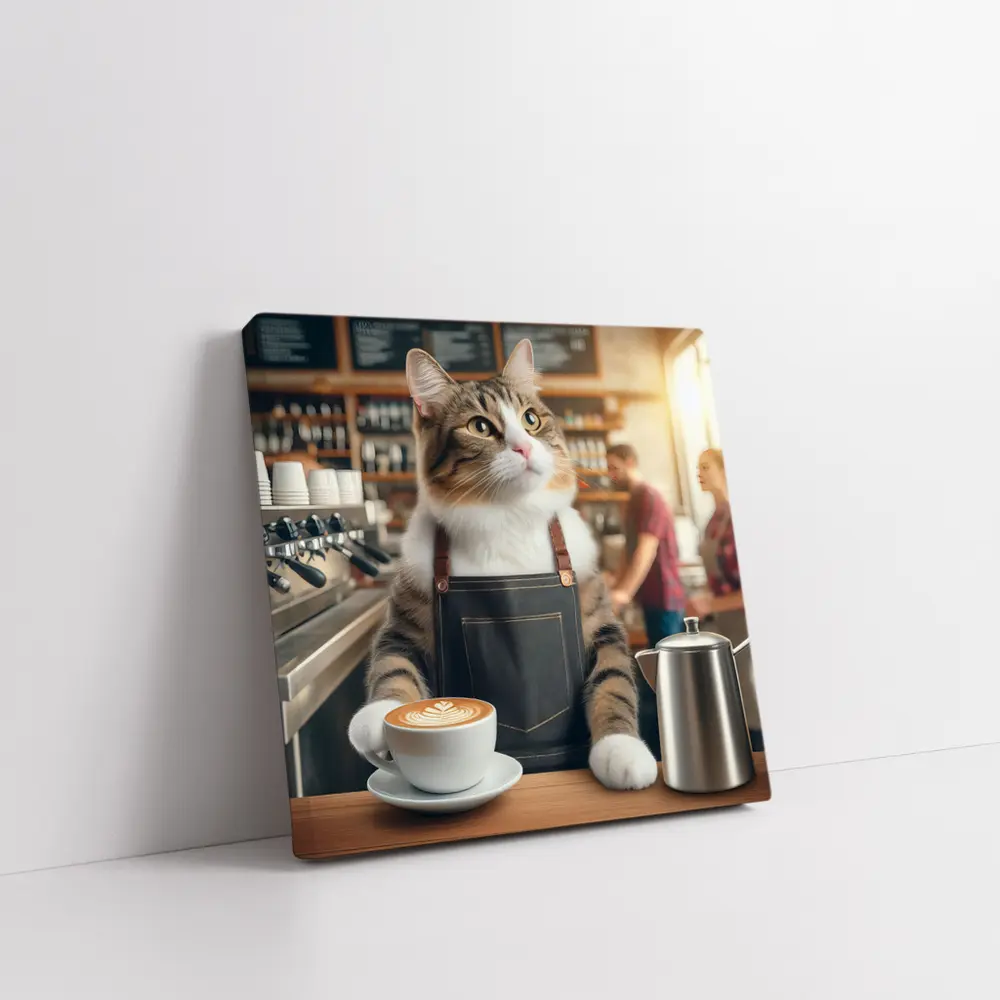 Tabby Cat Barista Working Coffee Shop – Wall Art